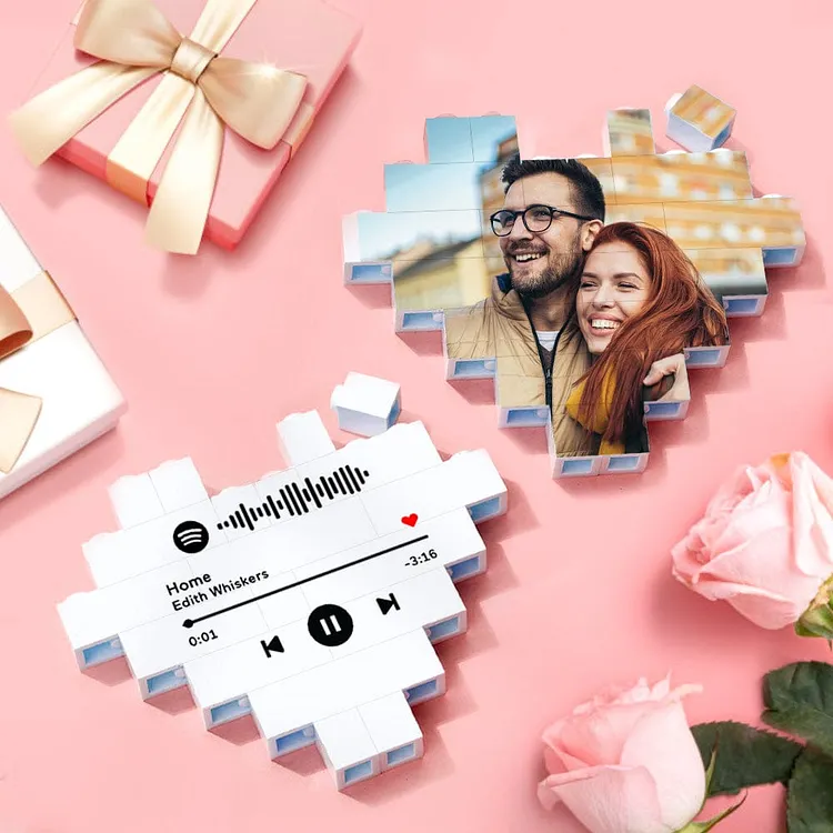 Custom  Code Building Brick Personalized Photo Block Heart Shape Valentine's Day Gifts