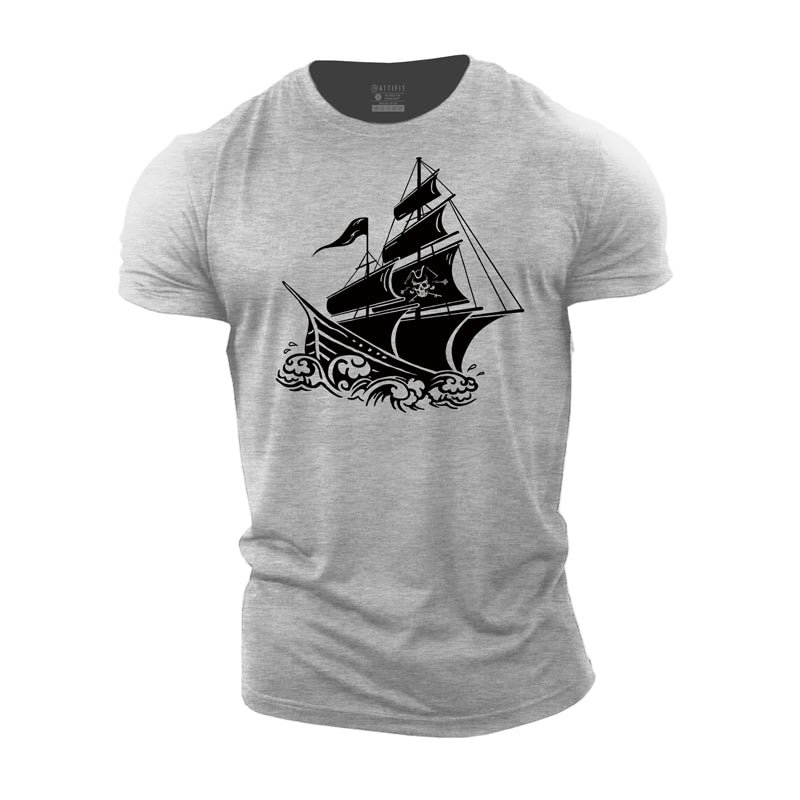 Cotton Pirate Ship Workout Men's T-shirts tacday