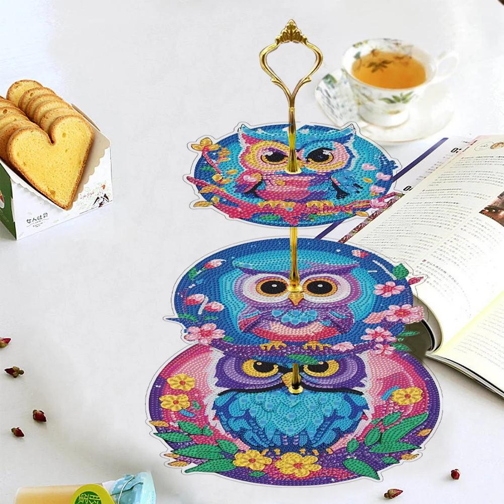 3 Tier Owl Diamond Painting Serving Tray Storage Rack for Adults Beginners