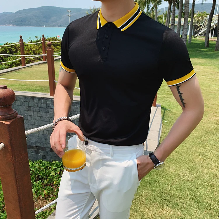 Men Contrast Color Short Sleeve Polo Shirt