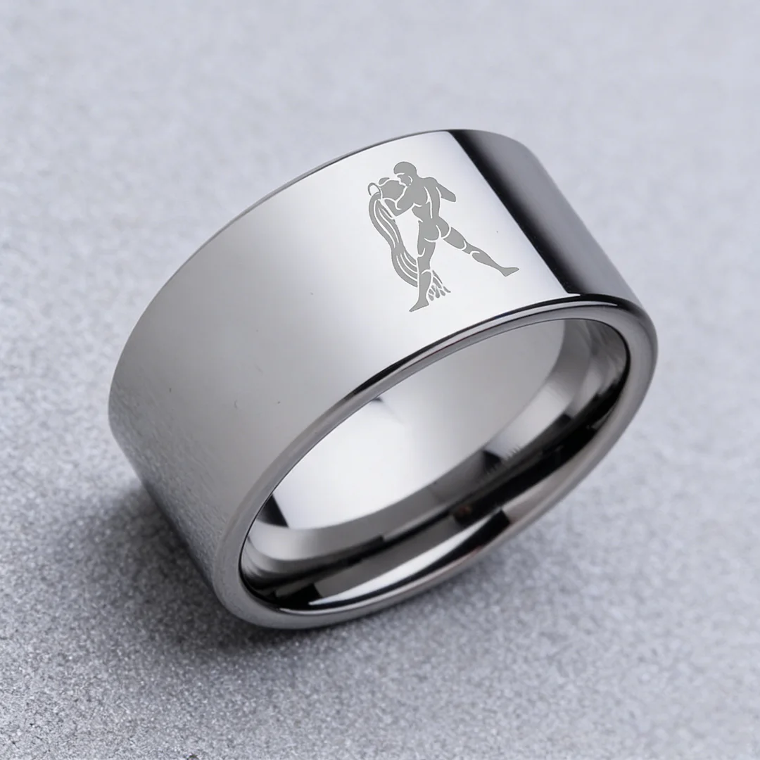 4MM 6MM 8MM 10MM Silver Zodiac Aquarius Laser Couple Wedding Bands Flat Tungsten Carbide Rings for Men and Women
