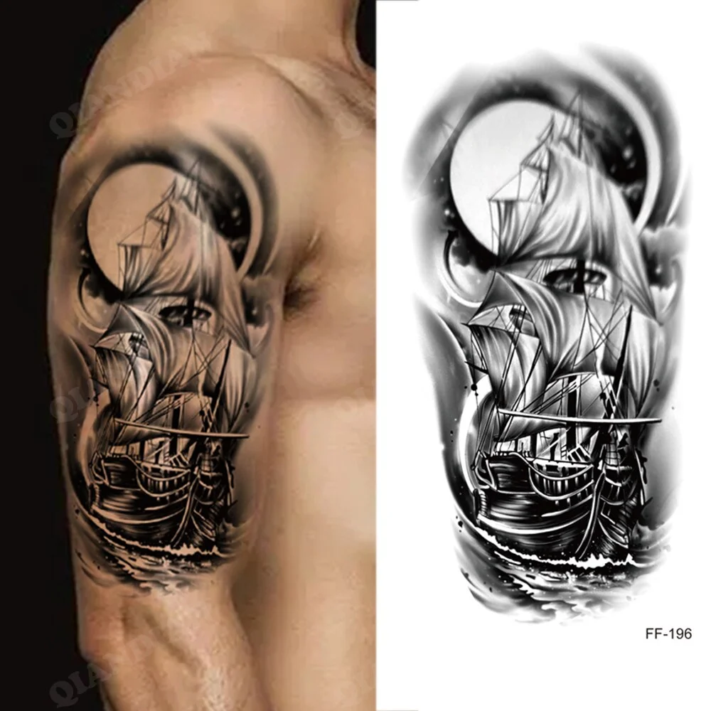 Sdrawing Waterproof Temporary Tattoo Sticker Wolf Lion King Sun Forest Tiger Mechanical Wild Boat Men Body Art Arm Fake Tatoo Women