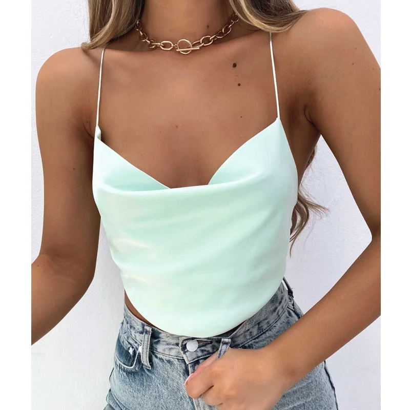 Women Sexy Backless Lace-up Tops Ladies Fashion Sleeveless Camisoles Summer Solid Color Halter Crop Tops for Party Club