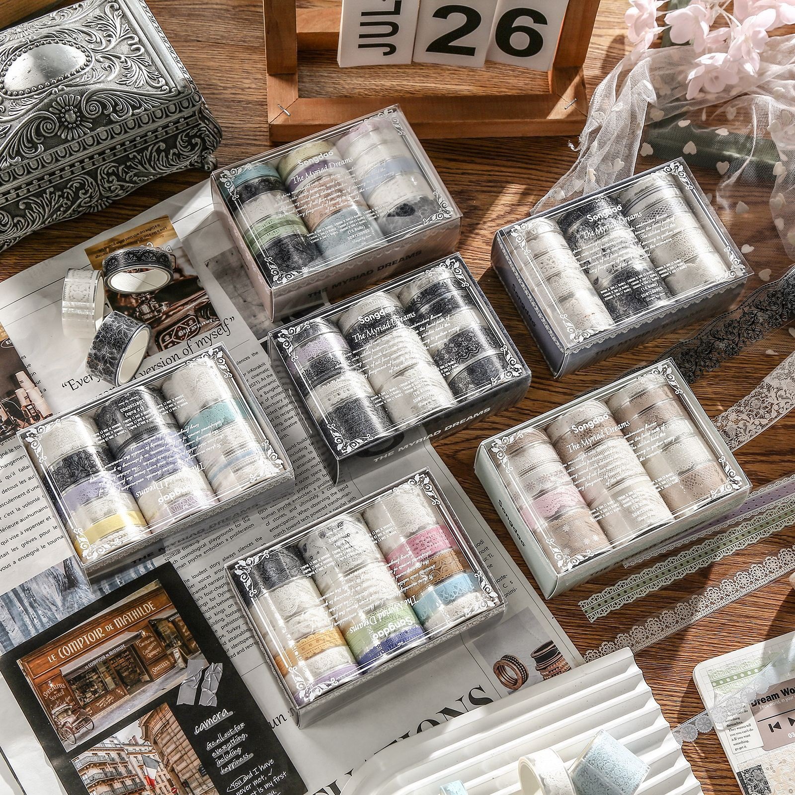 PET 테이프 - 200cm/롤 비엔티안 드림 시리즈 빈티지 할로우 레이스