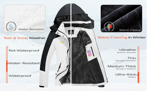 Women's Winter Coats Water Resistant Ski Snow Jacket Warm Fleece Parka Raincoats with 5 Pockets