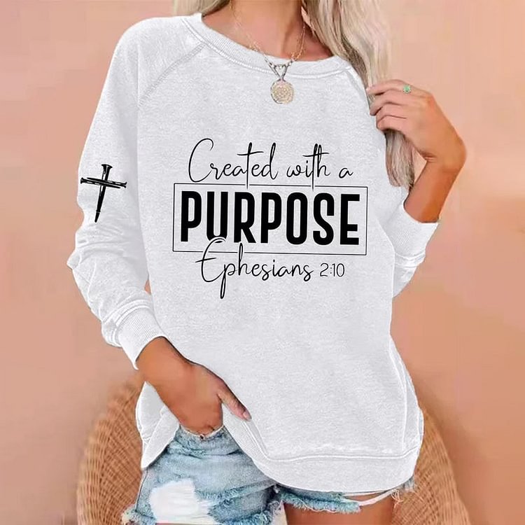 VChics Created With A Purpose Ephesians 2:10 Crucifixion Sweatshirt