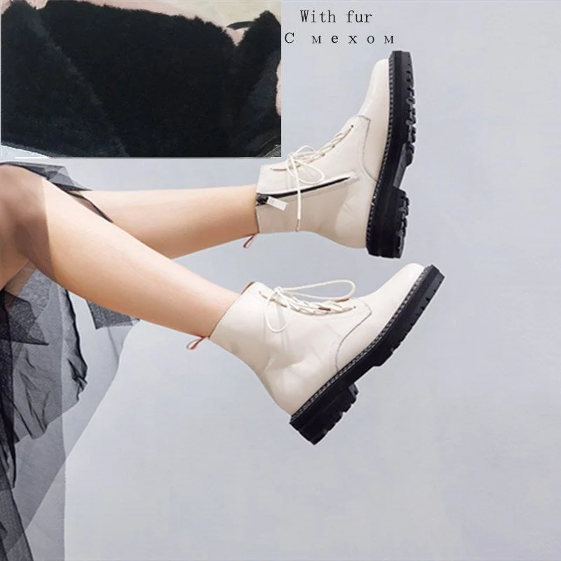 AIYUQI Boots Female 2021 Genuine Leather Women Booties Lace Up White winter women shoes Non-slip girl Martin boots