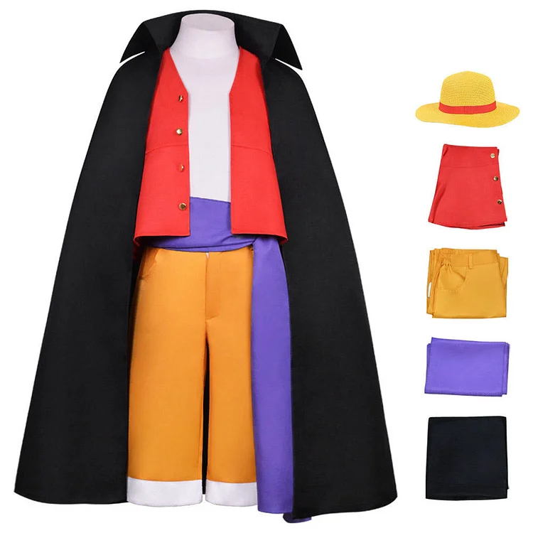 Kids Children One Piece Luffy Black Cloak Set Outfits Cosplay Costume Halloween Carnival Suit