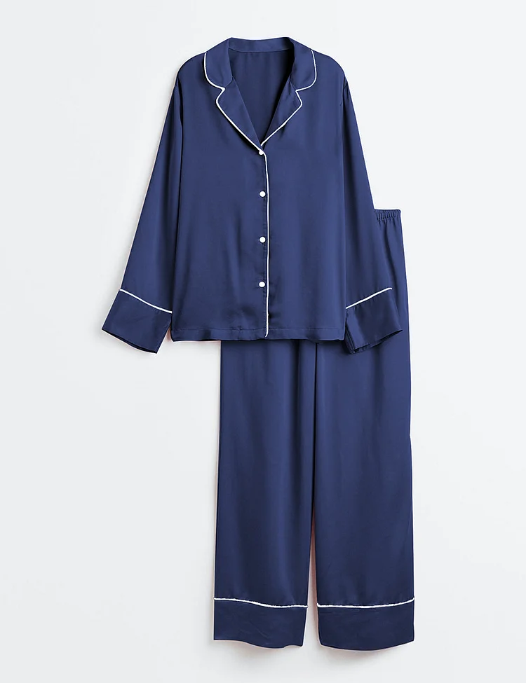 Women's Classic Solid Color Long Sleeve Satin Pajama Set