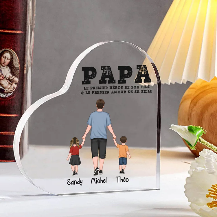 À mon Papa - Plaque Acrylique en Forme de Cœur Père et Enfants 2-3 Prénoms Personnalisés Jessemade FR