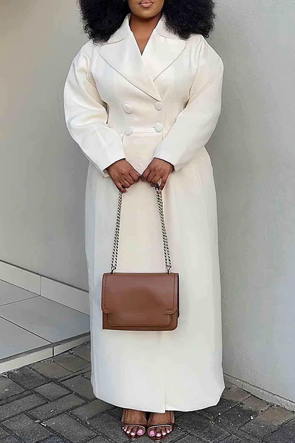 Plus Size Daily Coat Beige Solid Lapel Long Sleeve Simple Coat