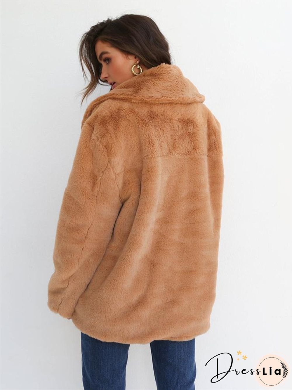 Fashion Solid Color Sexy Plush Lapel Coat