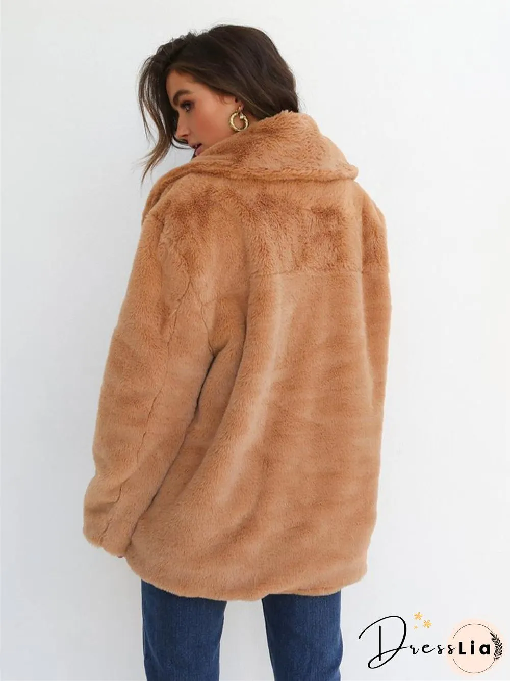 Fashion Solid Color Sexy Plush Lapel Coat