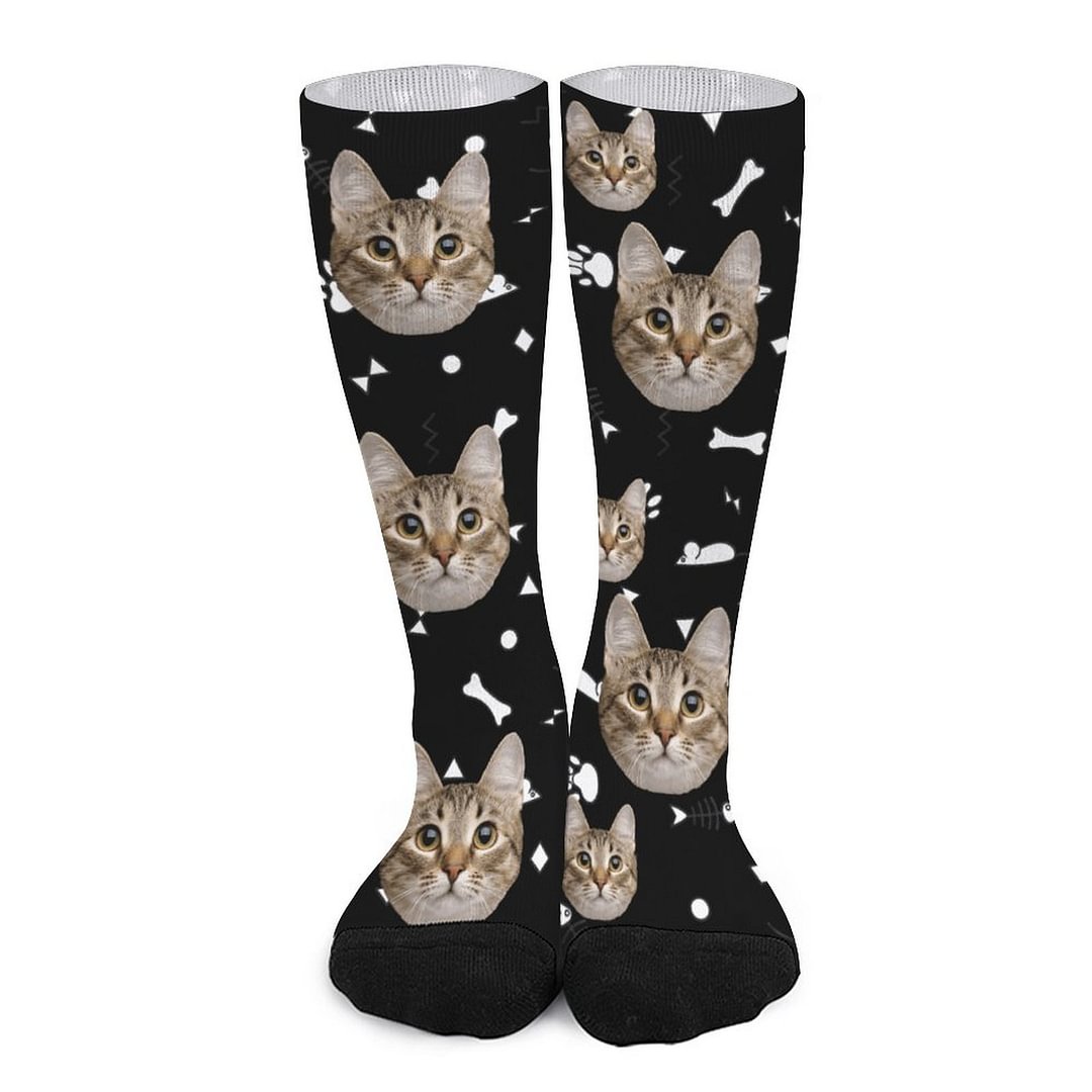Personalized Cat Faces Black Socks 