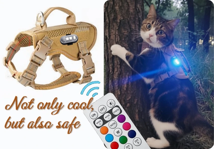 Cat Tactical Harness with Remote LED surprises with style and safety