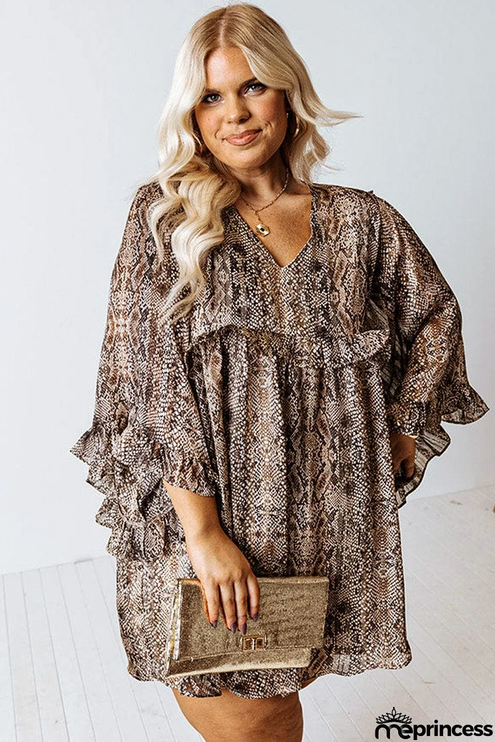 Snake Print Crinkle Plus Size Dress