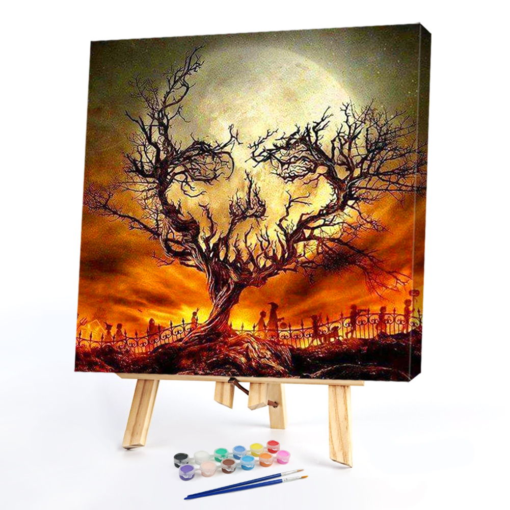 

40*40CM - Paint By Numbers - Halloween Moon Tree, 501 Original