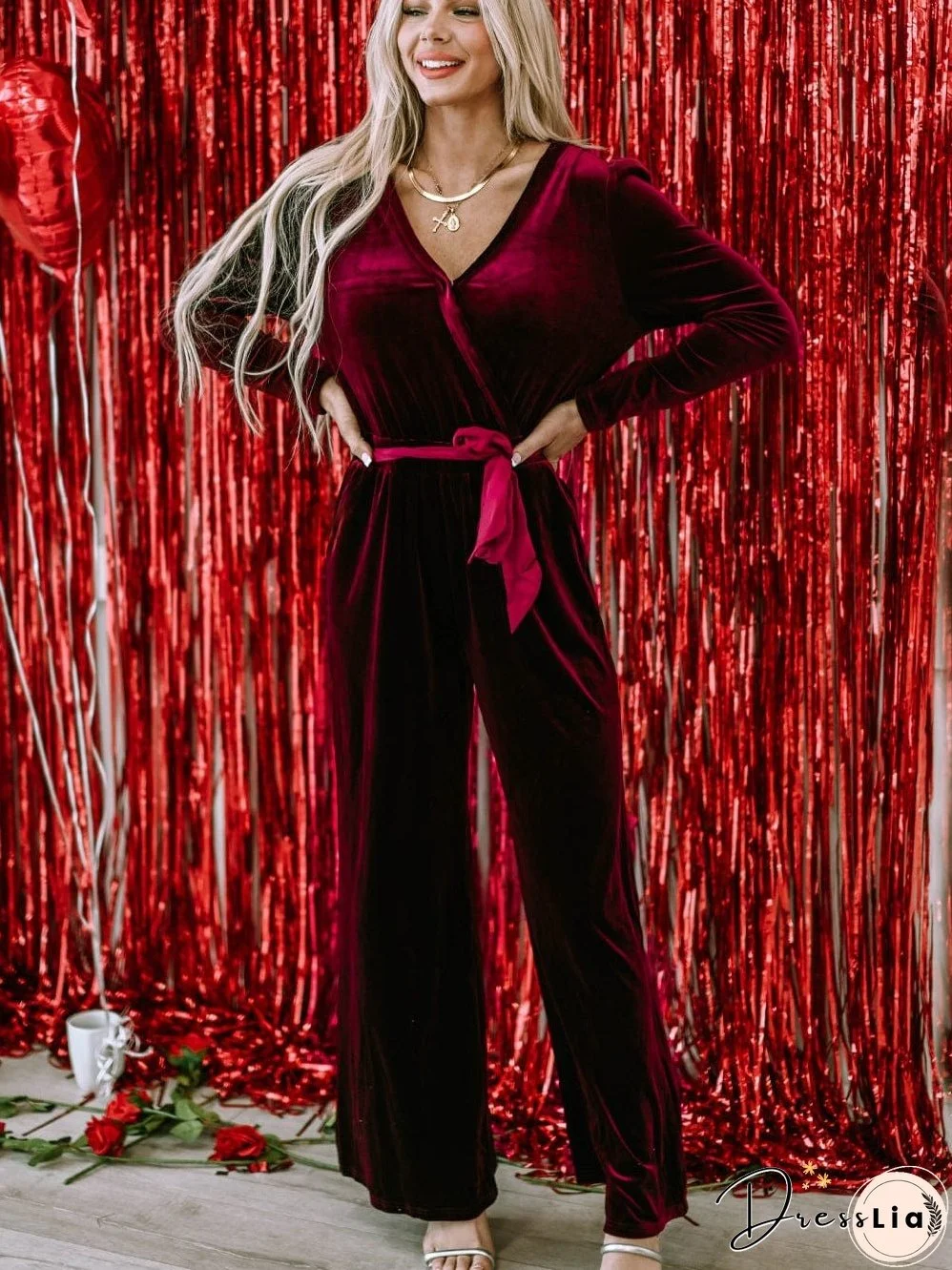Deep Red Velvet Jumpsuit: Bold Statement