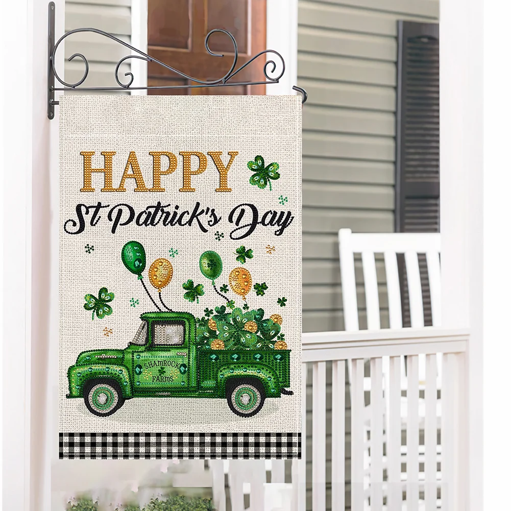 St. Patrick S Day Green Car Diamond Painting Garden Flag for Garden Patio Yard