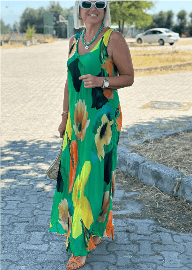 Maxi kleid aus Seiden chiffon mit U-Ausschnitt mit Blumen druck