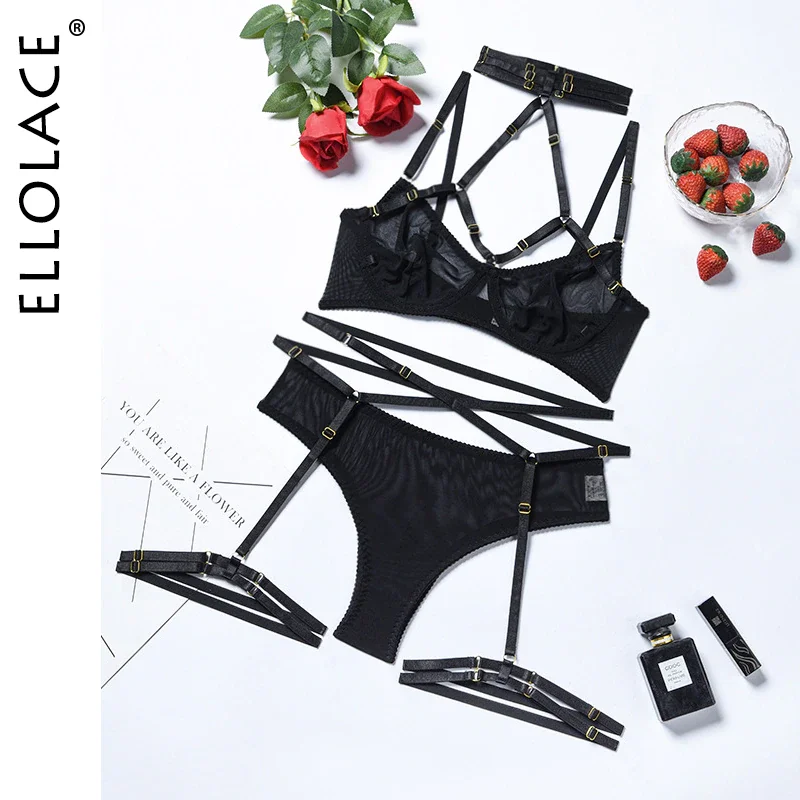 Billionm Ellolace Sensual Lingerie Luxury Transparent Fancy Underwear Ladies Erotic Intimate Sexy Woman Hard Bra And Panty 5-Pieces Sets