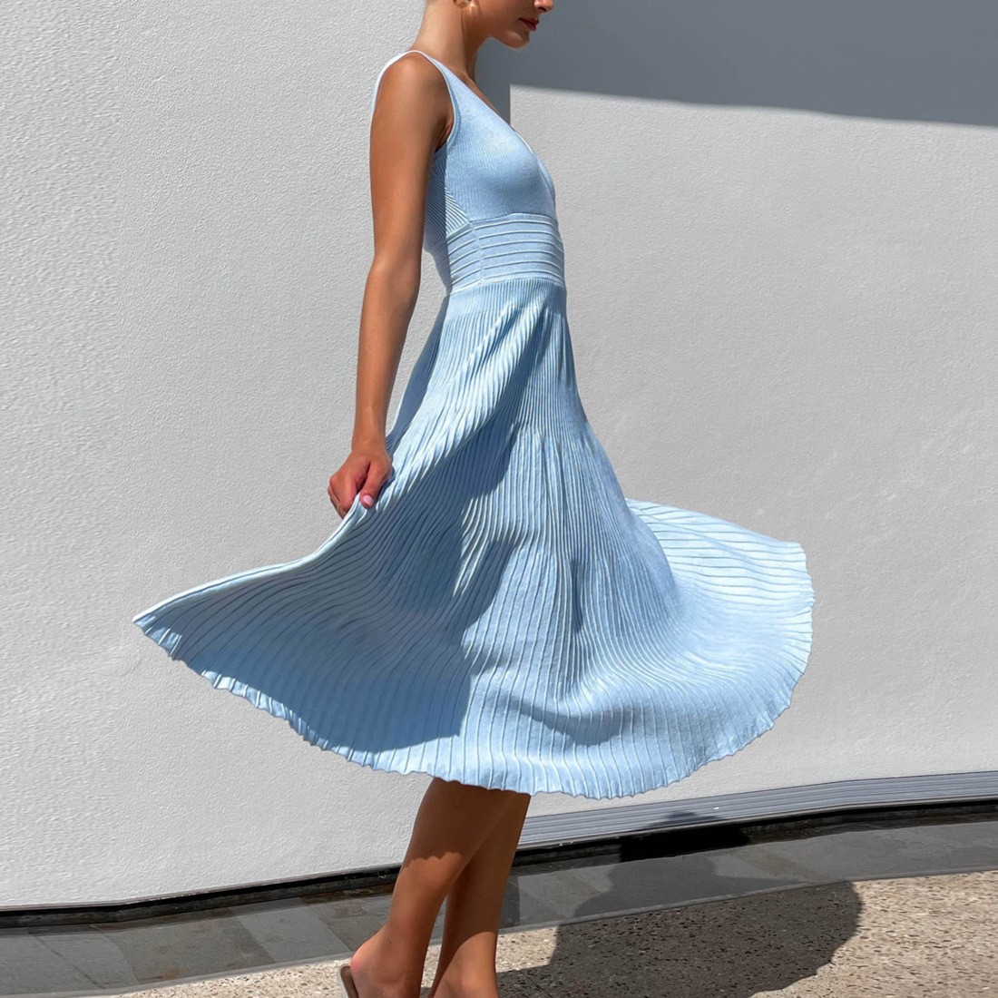 Ootddress Knit V-Neck For Women Maxi Dress Y2k Backless Fashion Knitwear Party Dress Casual Baggy High Waist Summer Female Dress