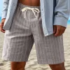 2026 Casual Fashion Drawstring Shorts, European And American Style, Elastic Fit, Trendy Men's Thin Linen Beach Shorts by Inlyline