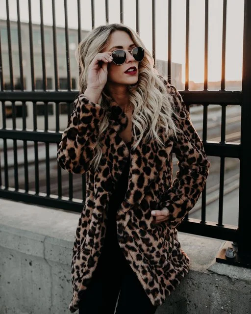 New Lapel Lapel Leopard Print Faux Fur Coat Thickened Autumn and Winter