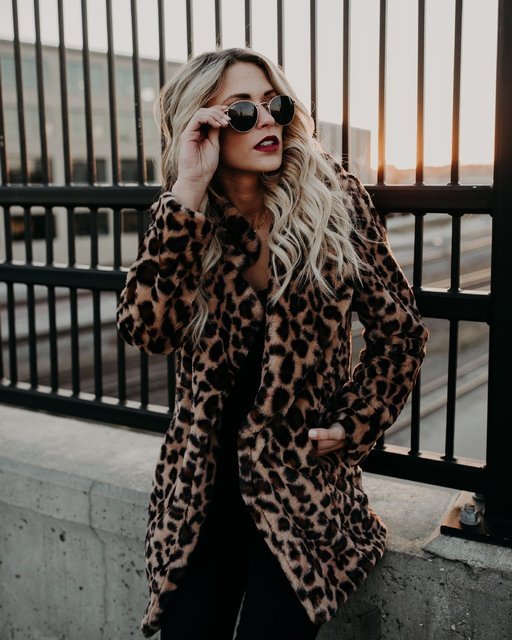 New Lapel Lapel Leopard Print Faux Fur Coat Thickened Autumn and Winter