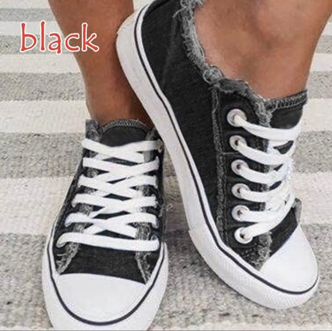 Women Canvas Shoes New Fashion Lace Up Denim Fabric Ladies Casual Shoes Larged-Size 35-43 Running Female Spring Trendy Sneakers