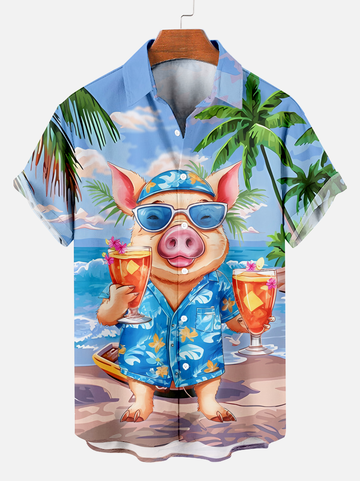 Men's Mr. Piggy Hawaiian Print Shirt PLUSCLOTHESMAN