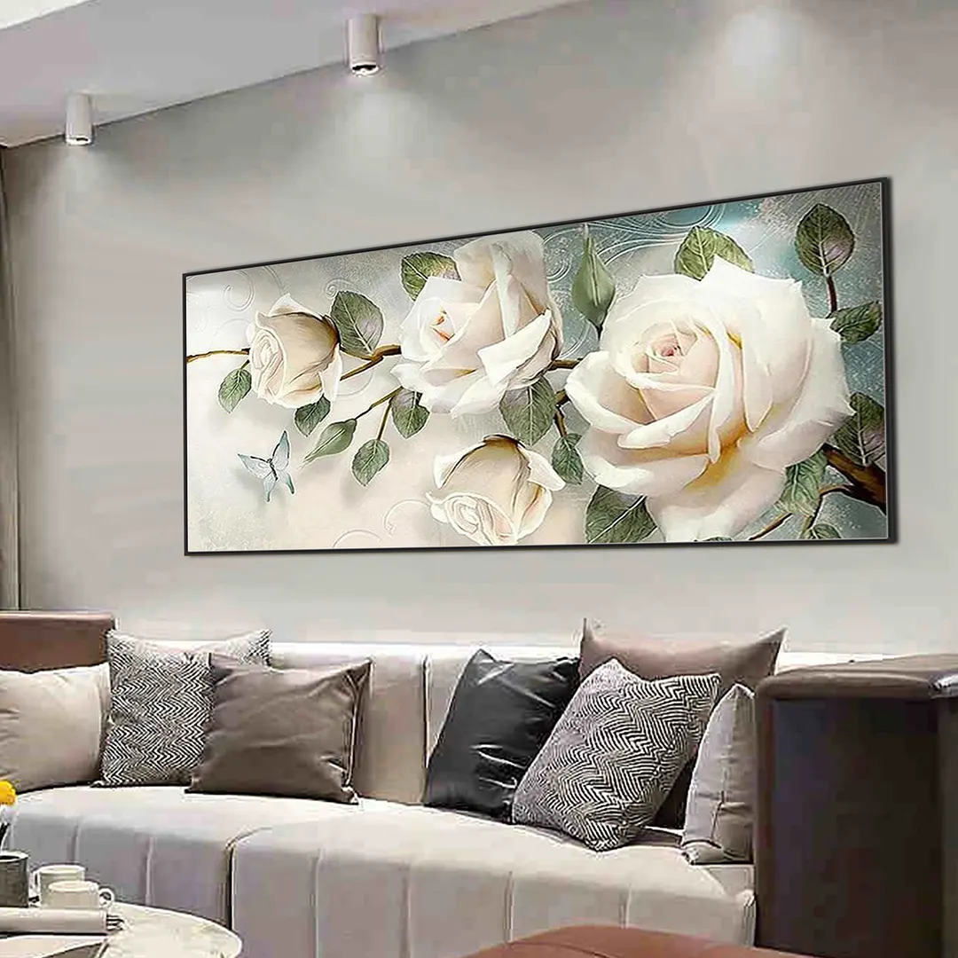 White Roses Full DIY 5D Round Drill Diamond Painting Kit for Adults/Beginners Gift Idea Home Decor Diamond Dots Paintings Picture Arts Craft 85x45cm