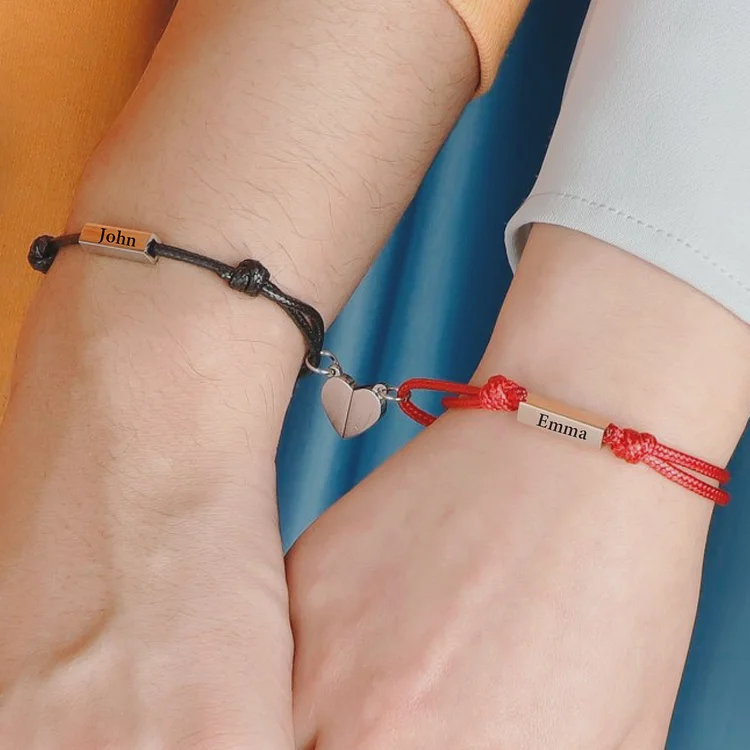 2PCS Bracelet roped 2 Prénoms Personnalisé bracelet en commun pour Un couple Bracelet Noeud Coulissant Jessemade FR