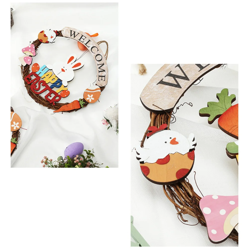 Easter Wooden Bunny Easter Egg Garland Wall Door Hanging Decoration