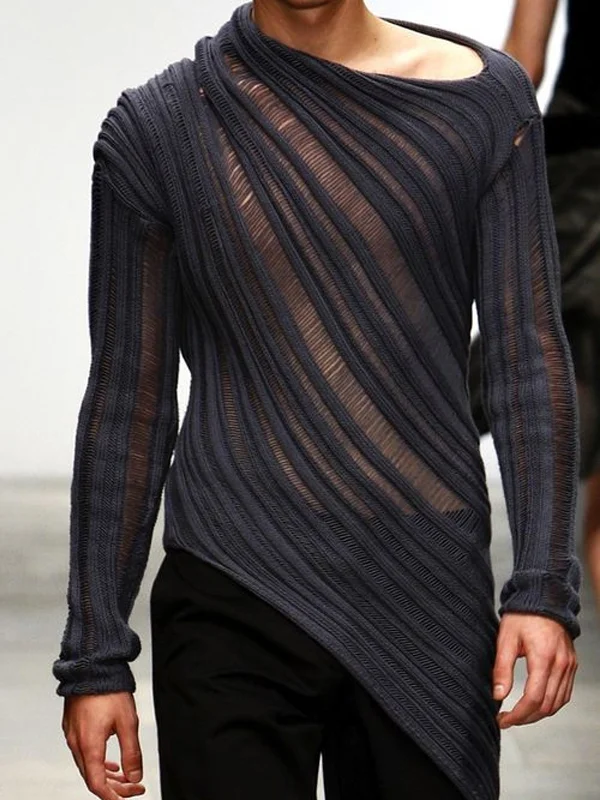 Fashion Men's Round Neck Asymmetric Design Long Sleeve Knitwear