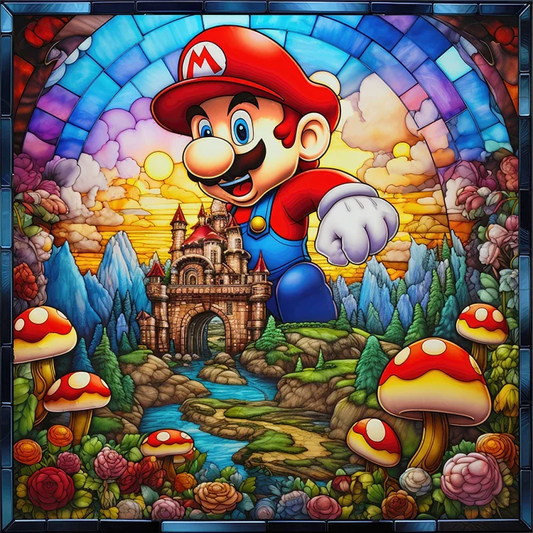 Glass Art - Mario 11CT Stamped Cross Stitch 50*50CM