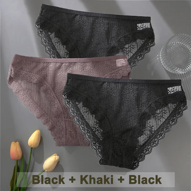 Billionm Women Sexy Lace Panties Solid Color Perspestive Underwear Briefs Low Waist Underpants Female Breathable Intimates Lingerie