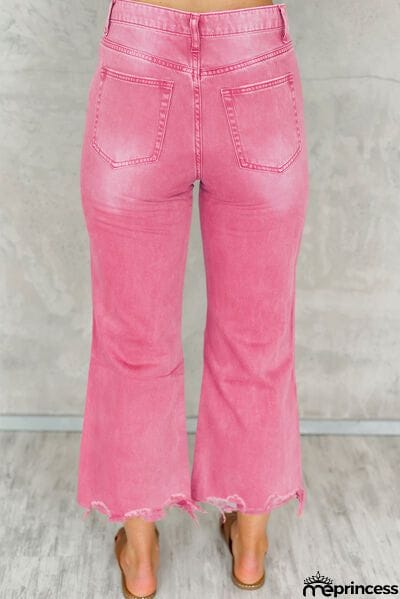 Distressed Raw Hem Jeans with Pockets