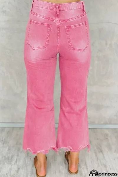 Distressed Raw Hem Jeans with Pockets