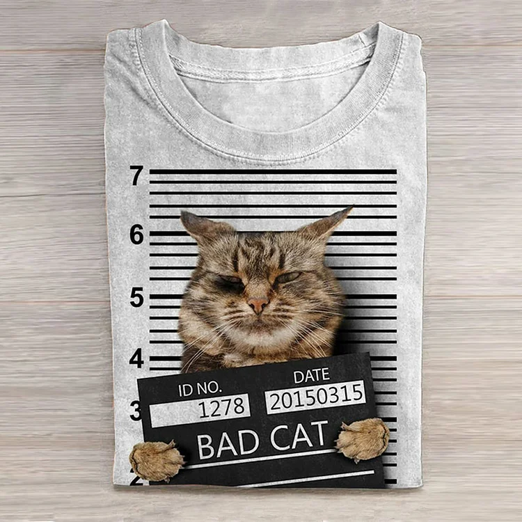 Wearshes Funny Cat Print Short Sleeve T-Shirt