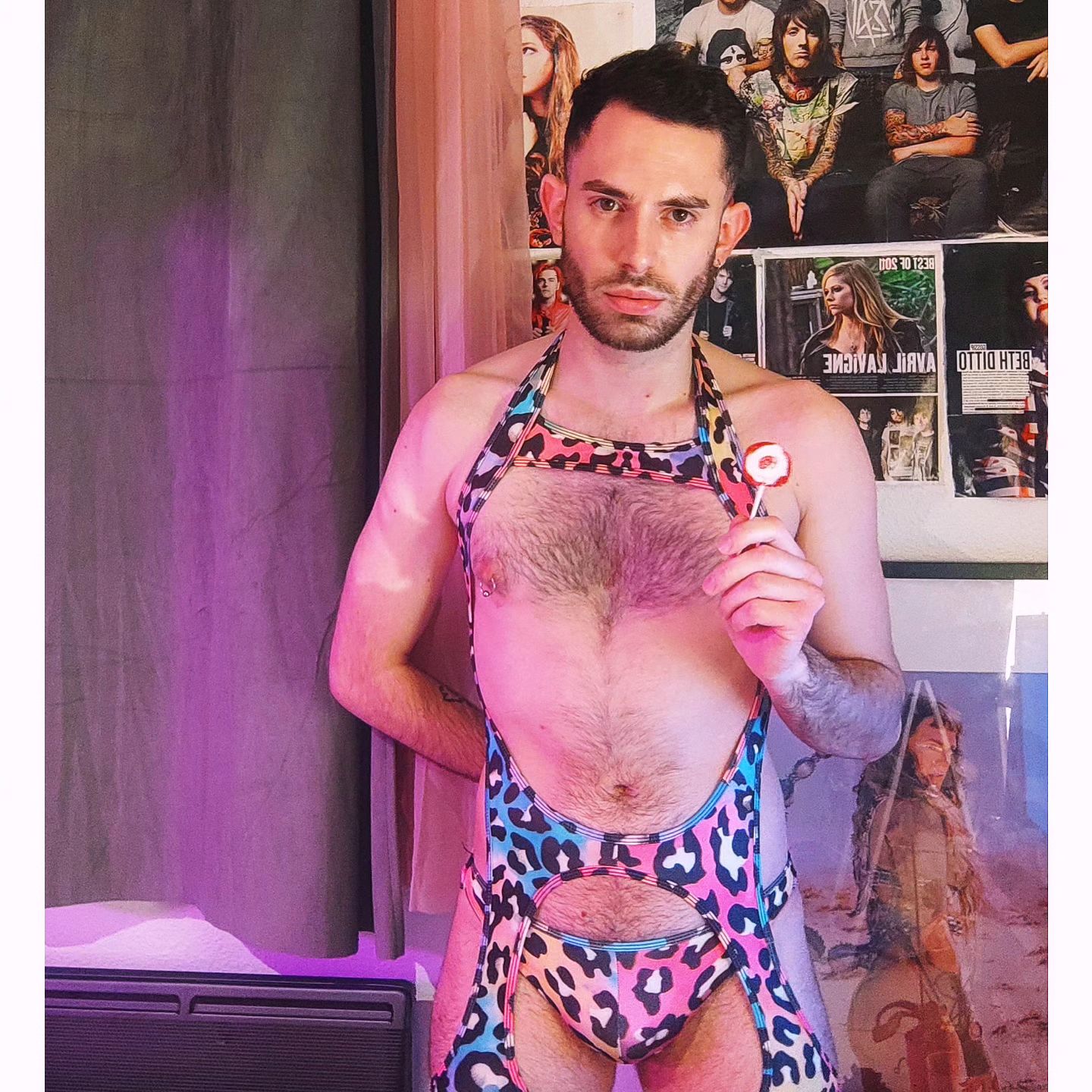 Rainbow Mankini Jockstrap V Shape Suspender Bodysuit Thong Gay