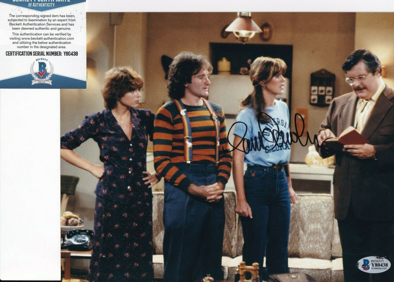 PAM DAWBER signed (MORK & MINDY) Mindy McConnell 8X10 Photo Poster painting BECKETT BAS Y80438