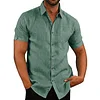 Men's solid color short-sleeved linen buttons shirt