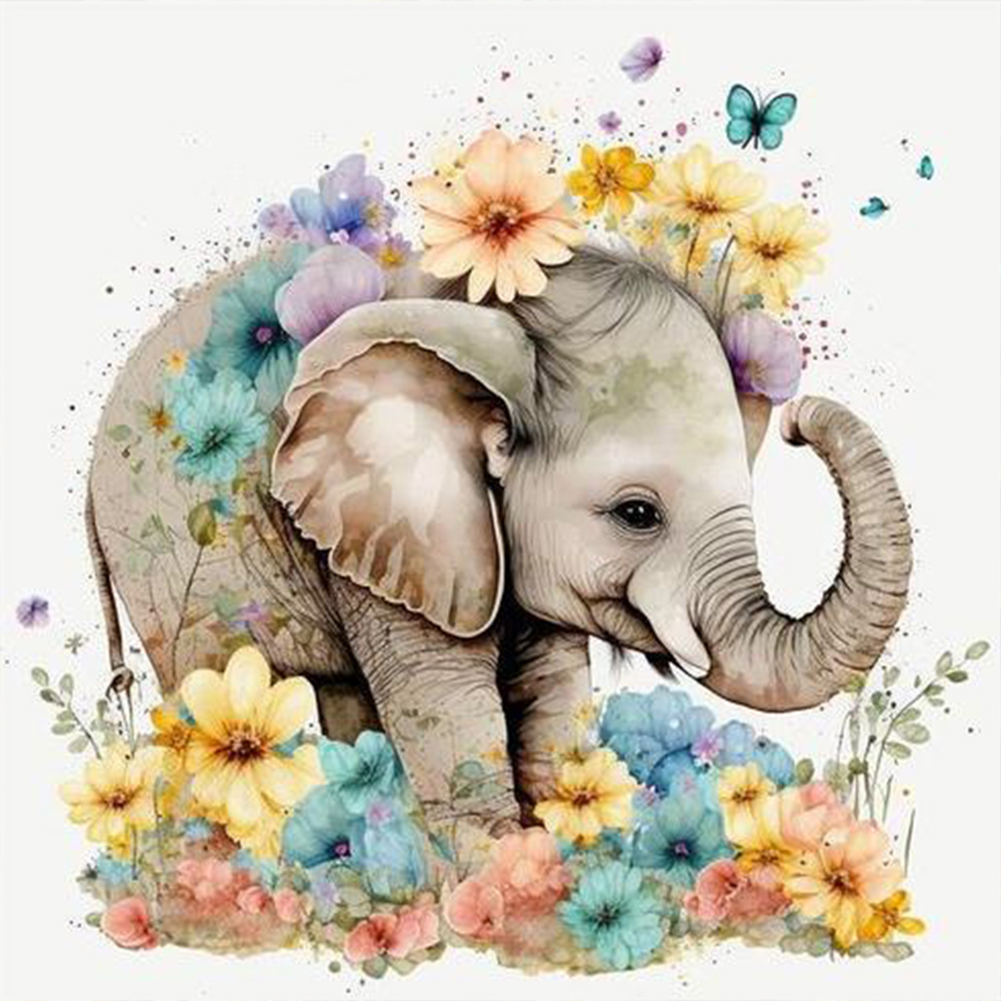 Elephant In The Flowers 30*30CM(Canvas) Full Round Drill Diamond Painting gbfke