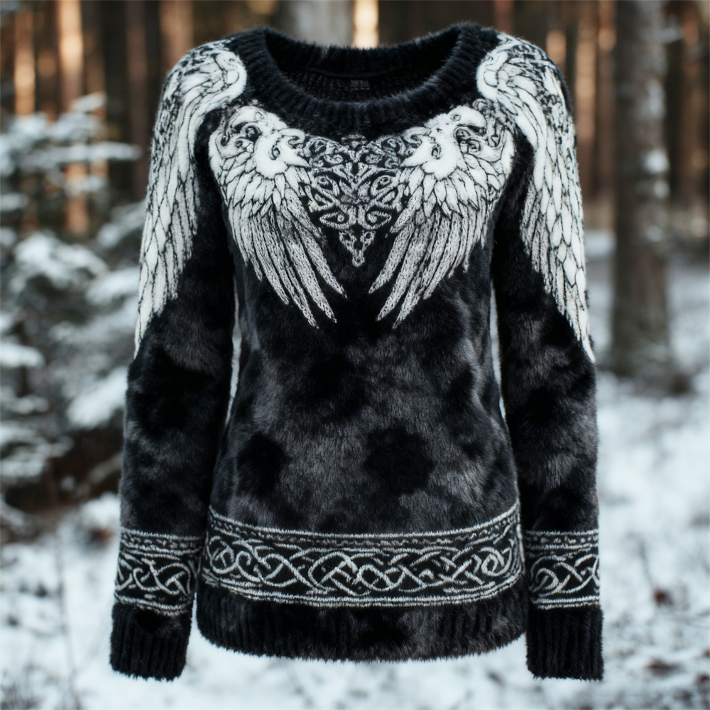 Viking Celtic Wing Design Women's Flannel Sweater elevenforest
