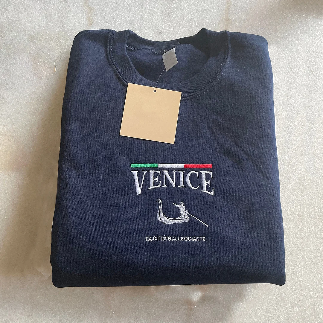 Felpe casual con cappuccio ricamate con scritta "Venezia, Italia"