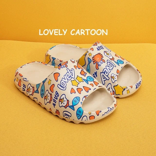Womens Indoor Home Bathroom Slides Thick EVA Bottom Sole Summer Couple Cute Cartoon Non-Slip Shoes Soft Flat Slippers