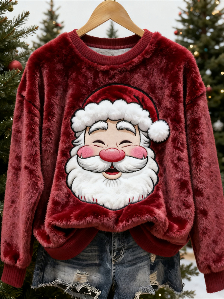Joyful Santa Claus Art Design Women's Soft Flannel Sweater elevenforest
