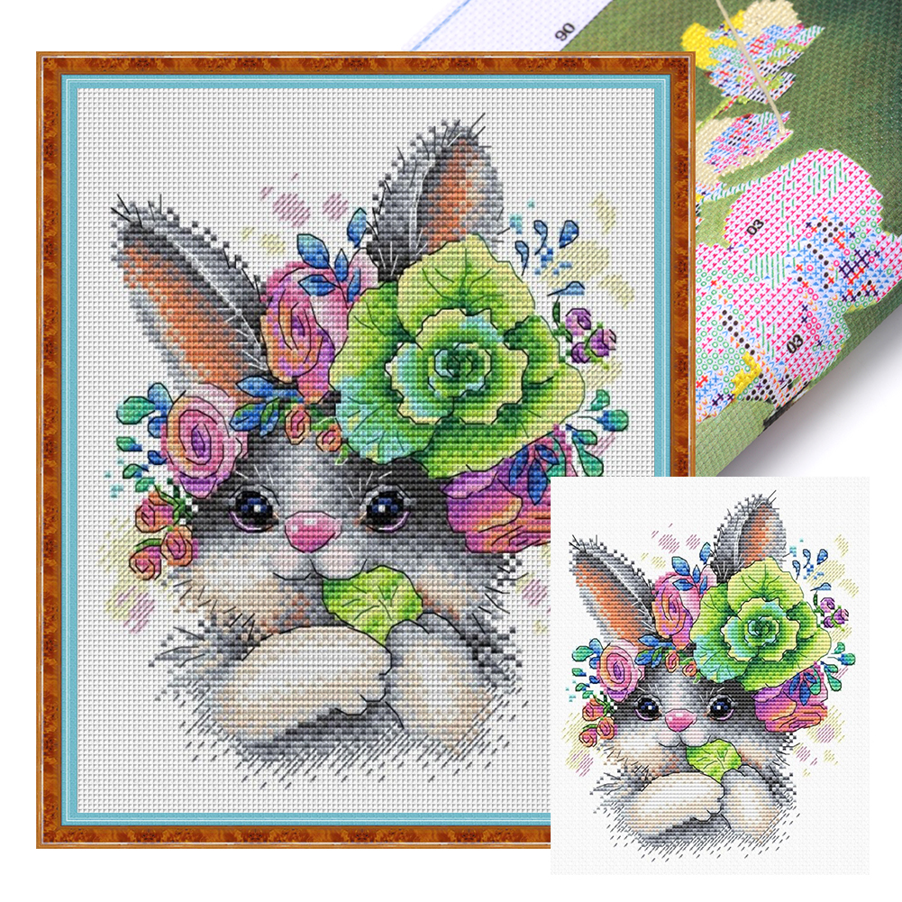 Charming Bunny Partial 14CT Pre-stamped Canvas(20*25cm) Cross Stitch(backstitch)