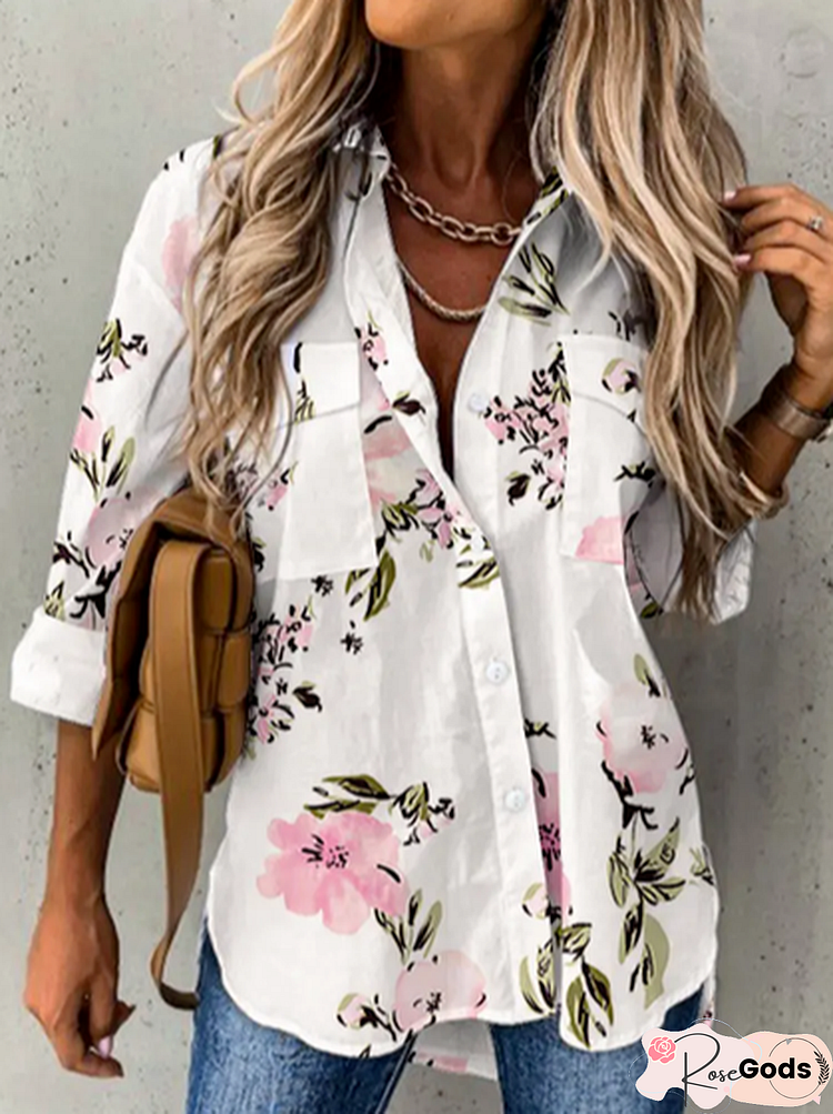 Floral Loose Shirt Collar Tops